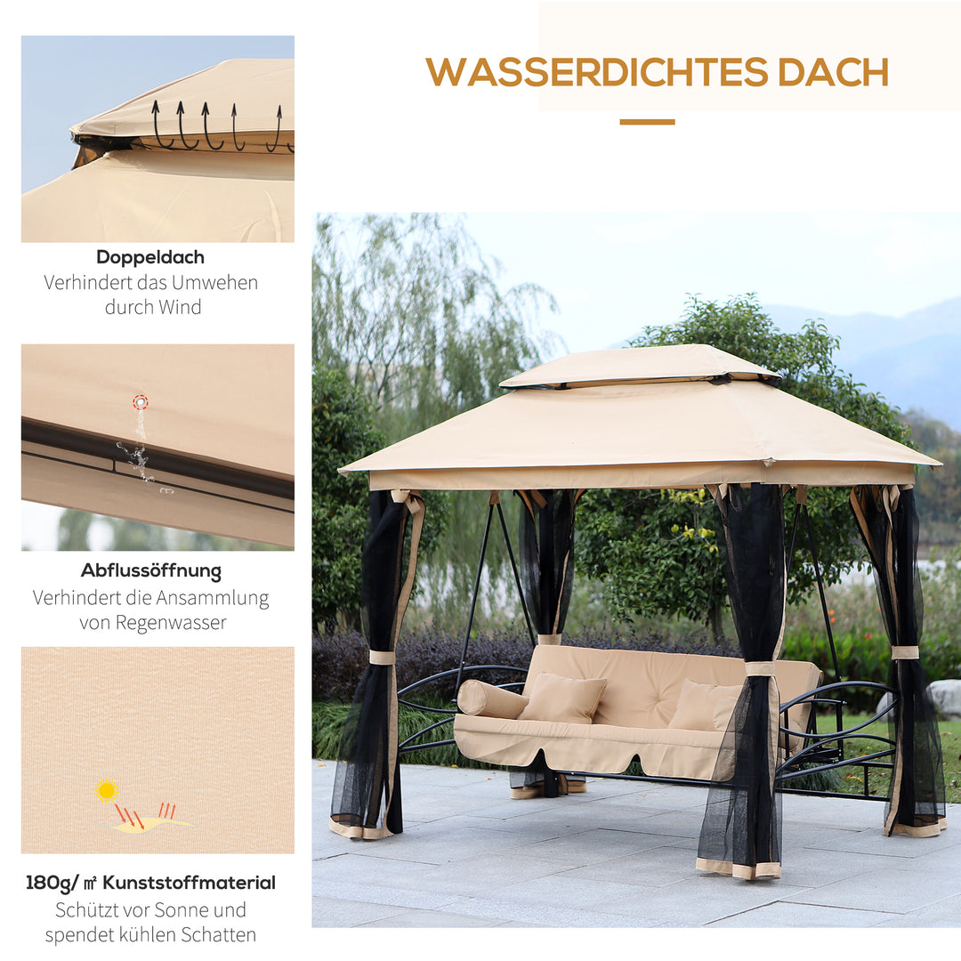 Hollywood gynge, havegynge med sidepaneler, 3-personers, beige, 256 x 172 x 248 cm