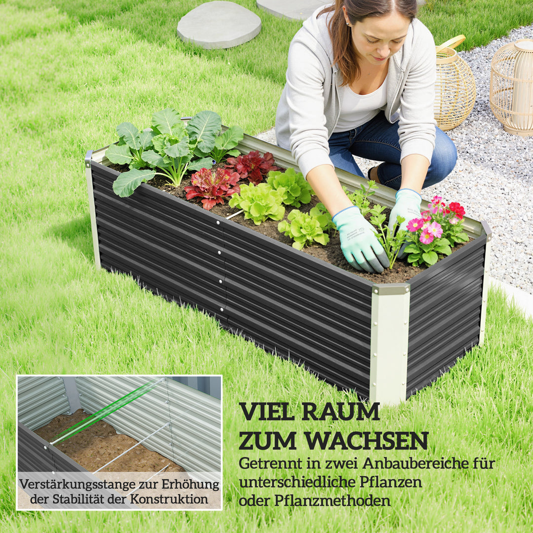 Hævet havebed i stål, plantekasse, blomsterkasse, blomsterpotte med handsker, trækulsgrå, 125 x 47 x 44 cm