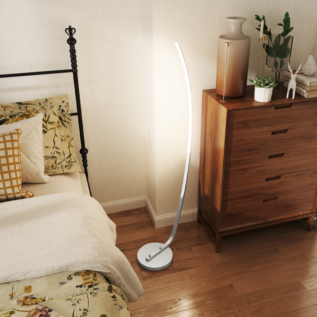 Led-entrelampe med justerbar lysstyrke, moderne gulvlampe med fodkontakt til soveværelse, stue, sølv