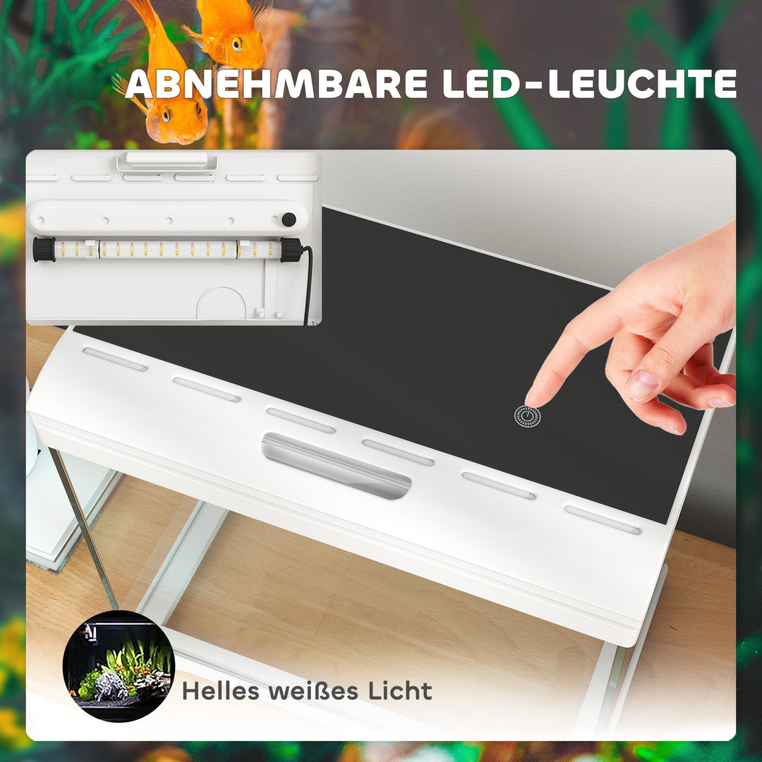 Akvarium, 17 l tropisk fisketank, nem vedligeholdelse, frit udsyn, med led-lys, 35l x 21b x 31h cm, hvid+sort