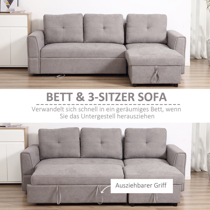 3-personers sofa med sengefunktion, sovesofa med chaiselong, polstret sofa, grå