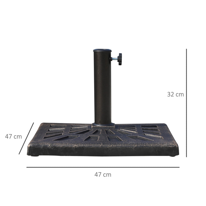 Parasolfod 15 kg, firkantet parasolstativ, parasolholder, parasolvægt, stativ til parasoller med 38 mm rørdiameter, til altan, terrasse, have, bronze
