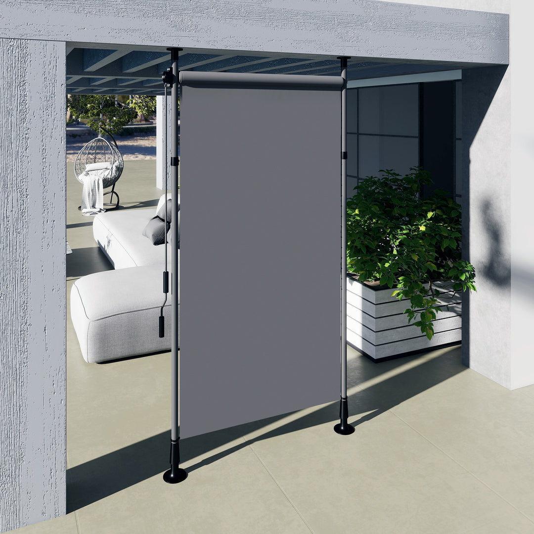 Fritstående markise, justerbar længde, borefri montering, aluminiumsramme, 1,5 x 2,2-3,1 m, mørkegrå
