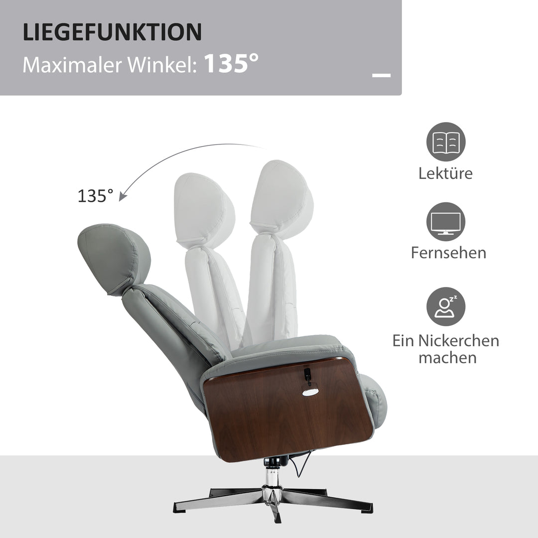 Lænestol med fodskammel, lænefunktion, drejefunktion, læderlook, op til 150 kg, lysegrå