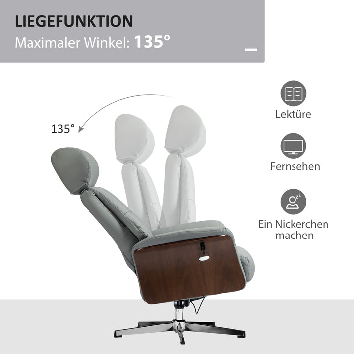 Lænestol med fodskammel, lænefunktion, drejefunktion, læderlook, op til 150 kg, lysegrå