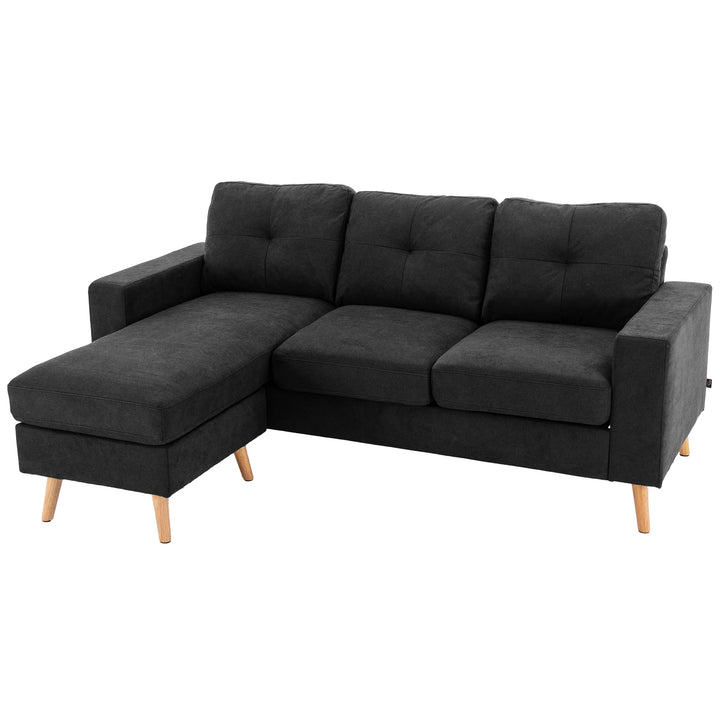 3-Personers sofa, hjørnesofa, med chaiselong, knapsyninger, 193 x 136 x 85 cm, sort