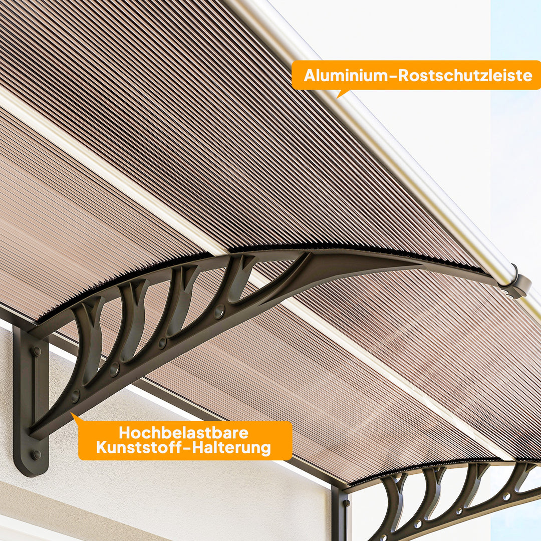 Baldakin til hoveddør/vindue, vejrbestandig, brun, aluminium/polycarbonat, 303x96x27cm, sort