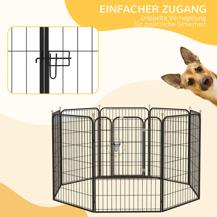 Hvalpegård, sæt med 8 dele, 100 cm høj, hvalpegård med aflåselig dør, 8 stålnetpaneler, hundegård, udendørs indhegning til store hunde, til indendørs og udendørs brug, grå