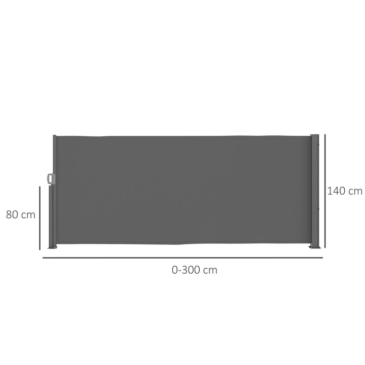 Sidemarkise, udtrækkelig, uigennemsigtig privatlivsskærm med vægbeslag, belægning, 300x140 cm, mørkegrå