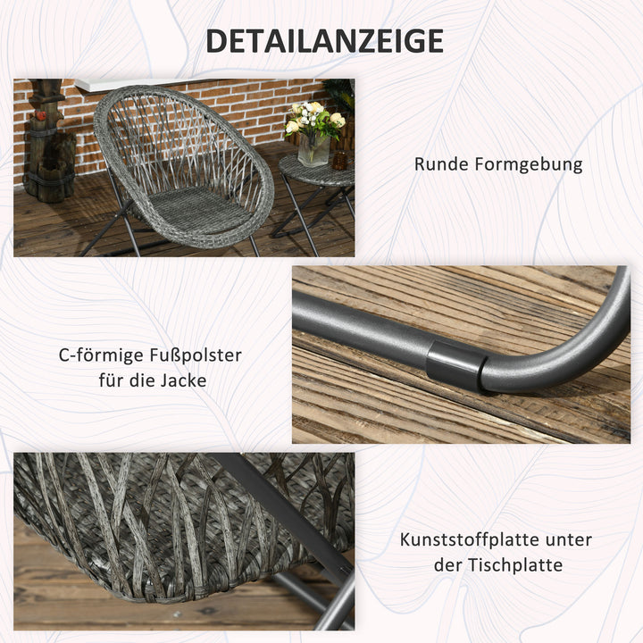 3-Delt havemøbelsæt i rattan med 2 stole og 1 klapbord, grå