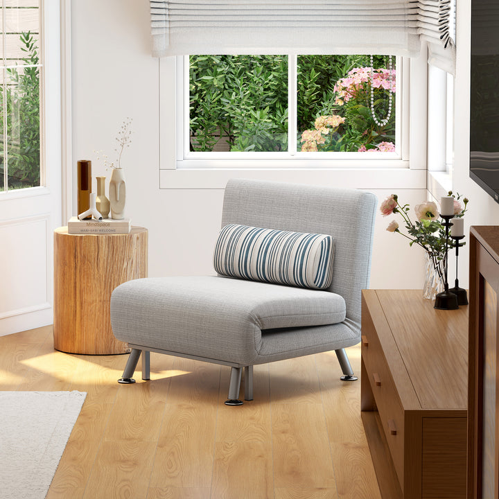 Klapstol med sengefunktion, foldbar afslapningsstol i linnedlook, justerbar ryglæn, 75 x 70 x 75 cm, grå