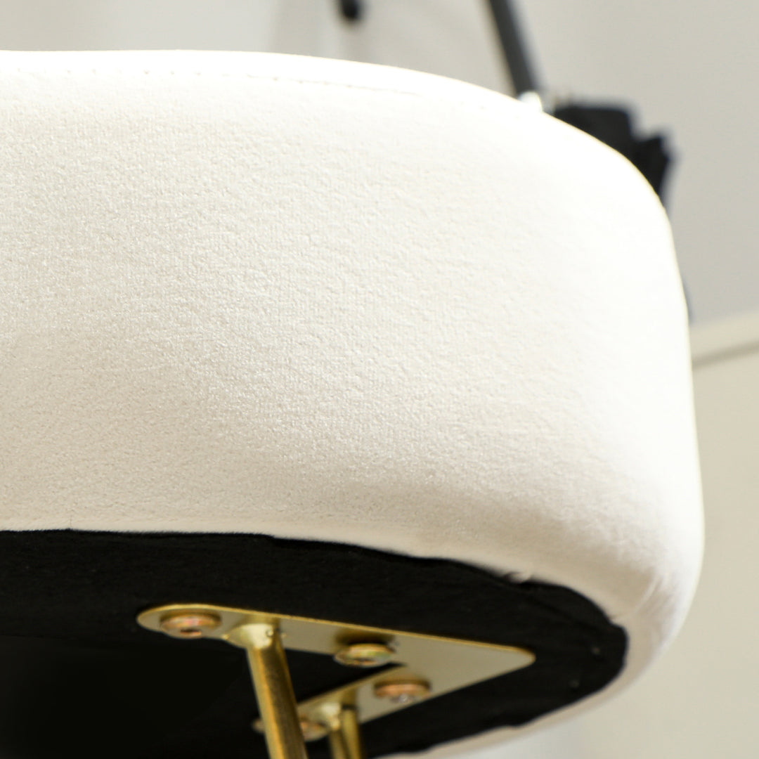 Skammel, polstret skammel i kløverbladsform, stofbetræk, stålben, cremehvid