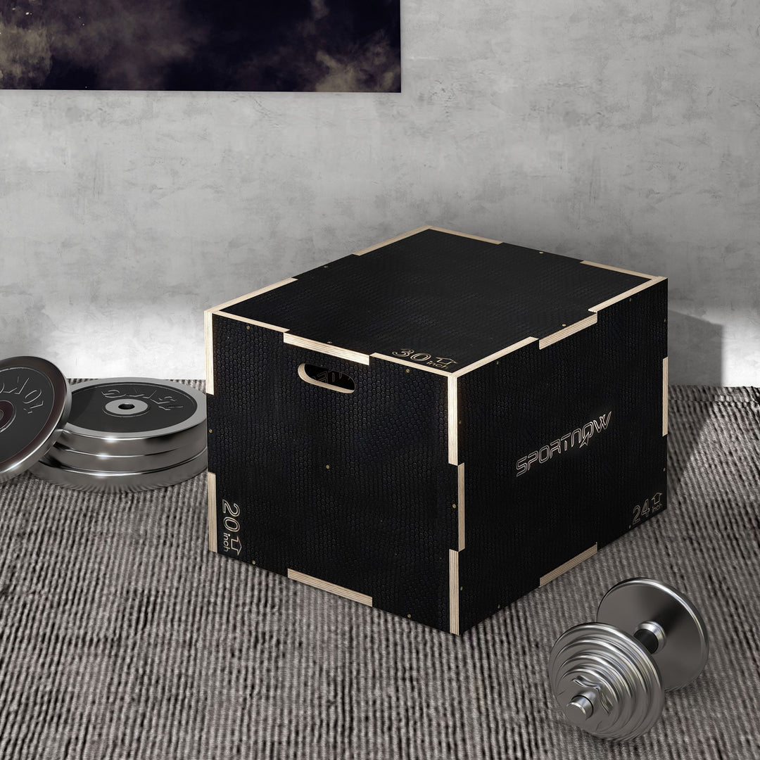 Plyo-boks/springboks, robust, 76x61x51 cm, sort, håndtag 10x3,5 cm, op til 120 kg