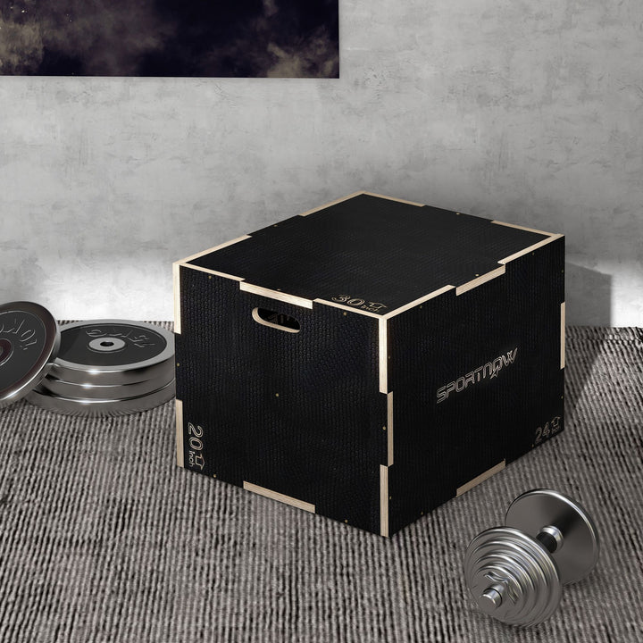 Plyo-boks/springboks, robust, 76x61x51 cm, sort, håndtag 10x3,5 cm, op til 120 kg