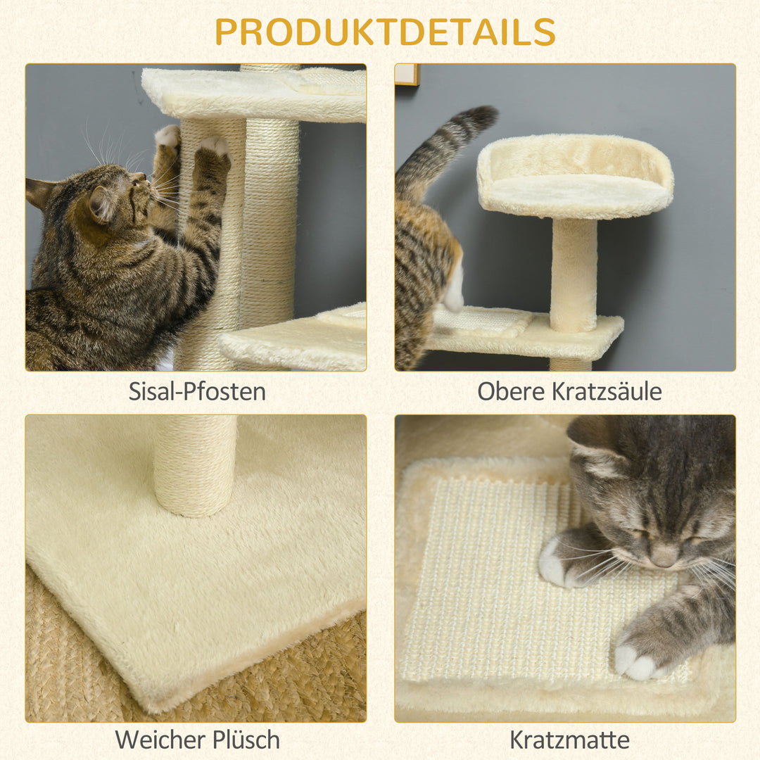 Kradsetræ 100 cm kattetårn med sisalstolper, stor platform, kradsetræ i flere niveauer, klatretræ, til små og mellemstore katte, beige