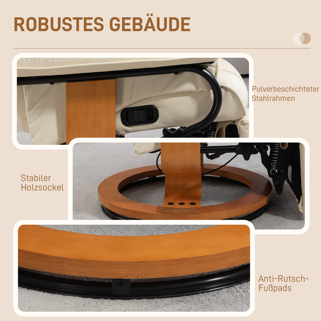 Lænestol med lænefunktion, drejelig, op til 150 kg, betræk i kunstlæder, stålstel, cremehvid