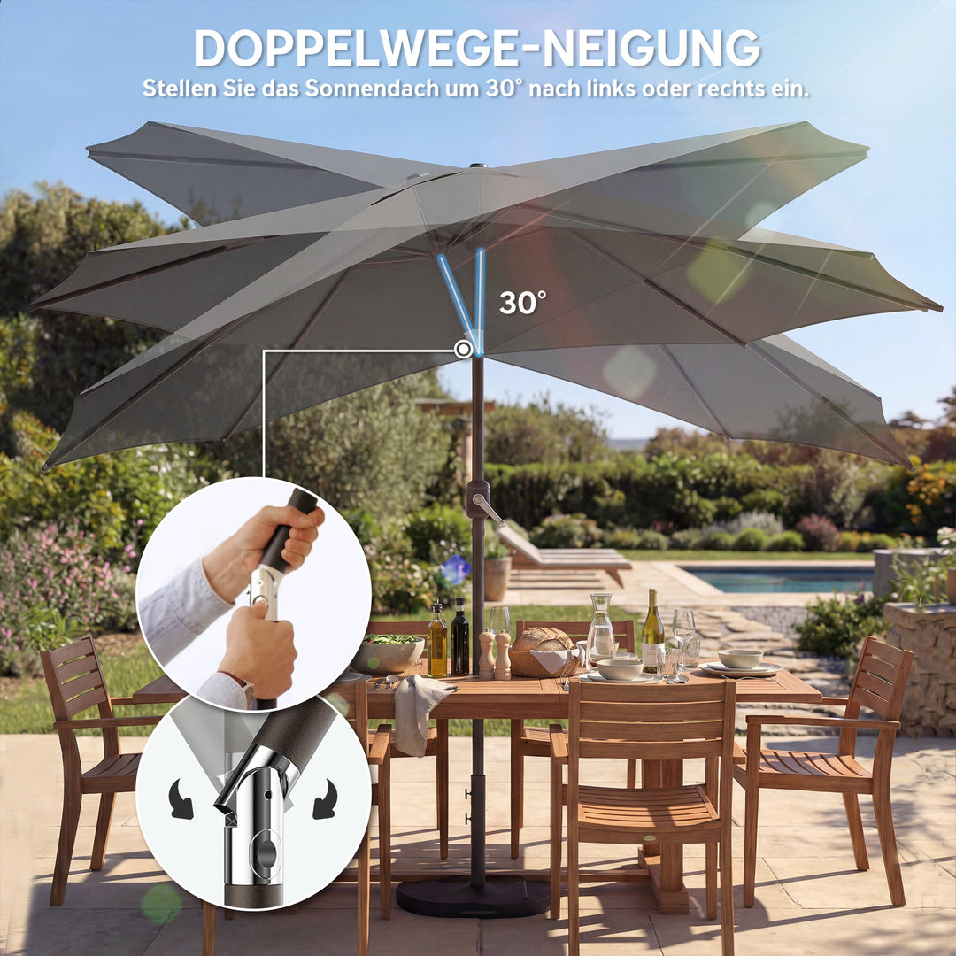 Parasol ca. Ø300 cm, vipbar balkonparasol med håndsving, krydsfod, sandsæk, UV 30+, udtrækkelig, mørkegrå
