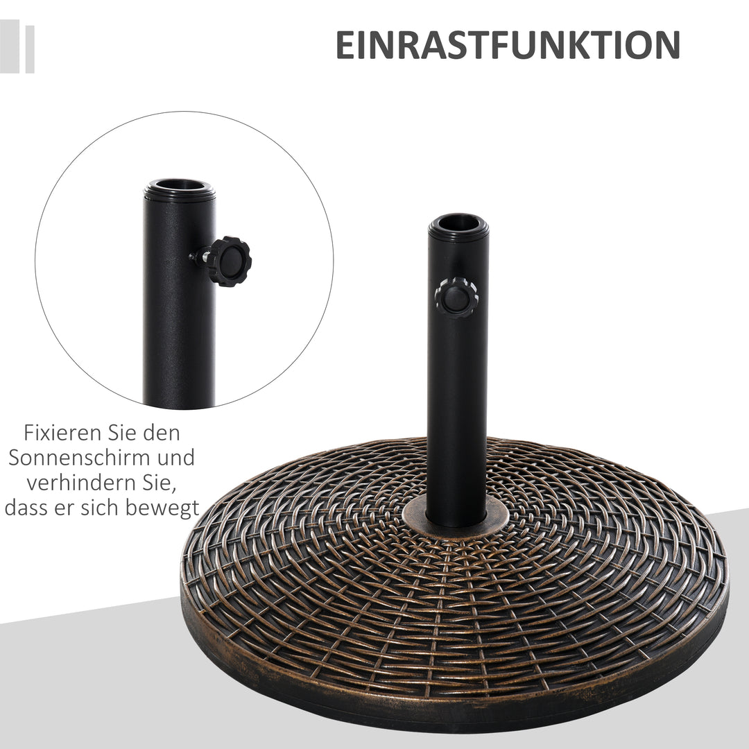 Parasolstativ, paraplyholder, paraplyfod, 25 kg, rattan-look, kurvestativ, paraply Ø35/Ø38/Ø48 mm, plast + cement, antik bronze, Ø53 x 40 cm