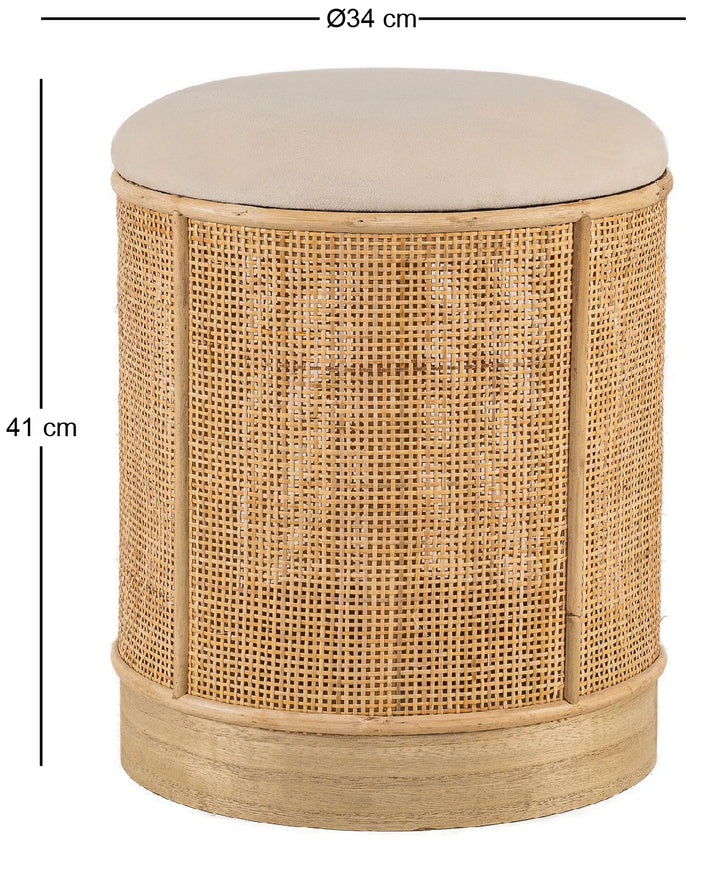 CHUO Beige Velour og Rattan Puf