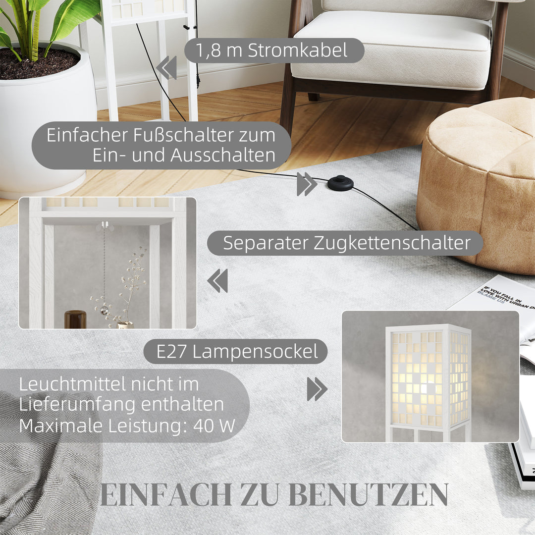 Gulvlampe, gittermønster, 2-lags hylder, til forskellige pærer, hvid