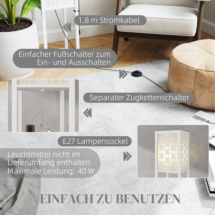 Gulvlampe, gittermønster, 2-lags hylder, til forskellige pærer, hvid