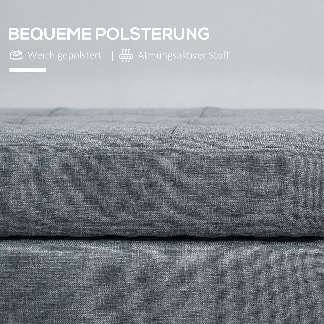 Bænk med opbevaring, fodskammel, entrébænk, knapsyninger, 125,1 cm x 48,9 cm x 41,3 cm, grå
