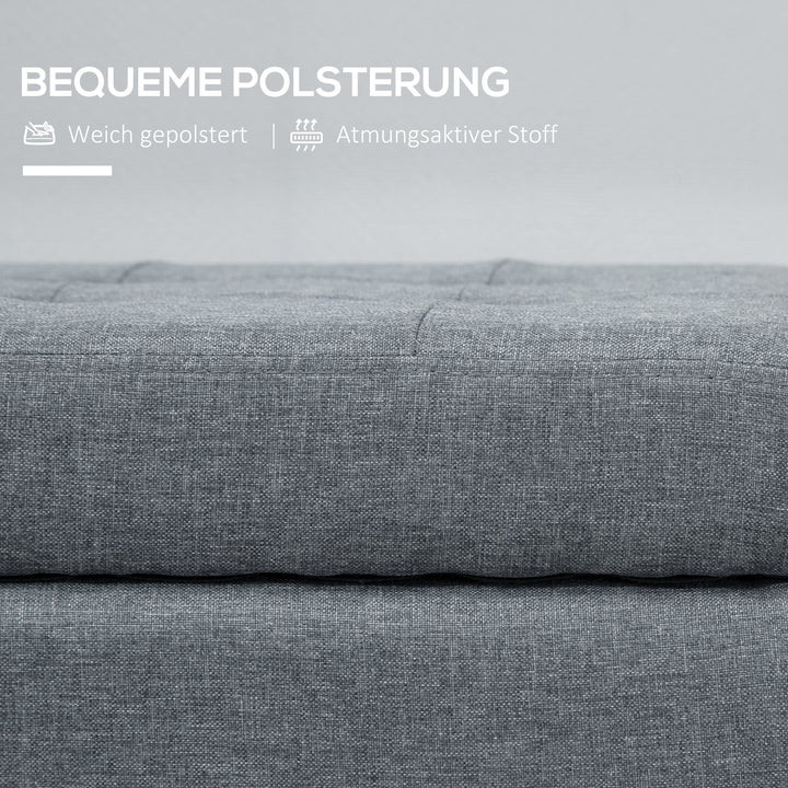 Bænk med opbevaring, fodskammel, entrébænk, knapsyninger, 125,1 cm x 48,9 cm x 41,3 cm, grå