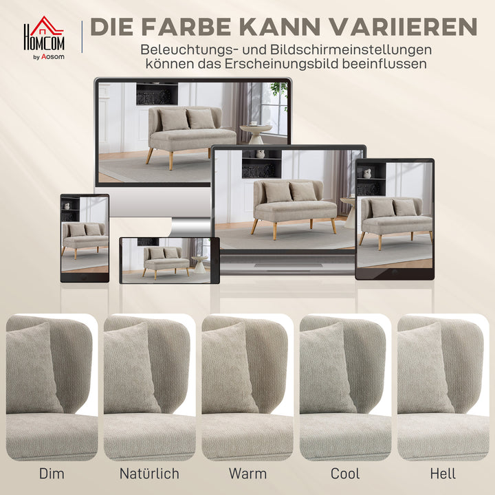 2-personers sofa, lille chenillesofa med ryglæn, tykt sæde, gummitræfødder, beige