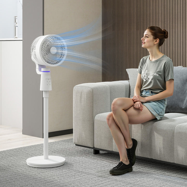 Sokkelventilator, luftcirkulator, ventilator med 3 hastighedsindstillinger, fjernbetjening, timer, 70°+90° oscillation