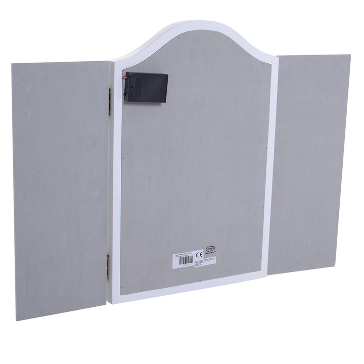 Kosmetikspejl makeupspejl 16 x led-belysning fritstående 180° foldbart batteridrevet hvid 3 spejle 73 x 53,5 x 4,5 cm