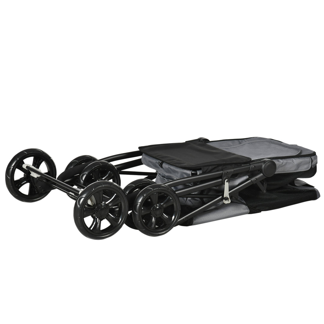 Hundeklapvogn op til 20 kg sammenklappelig 3 sidelommer 102 cm x 62 cm x 105 cm grå