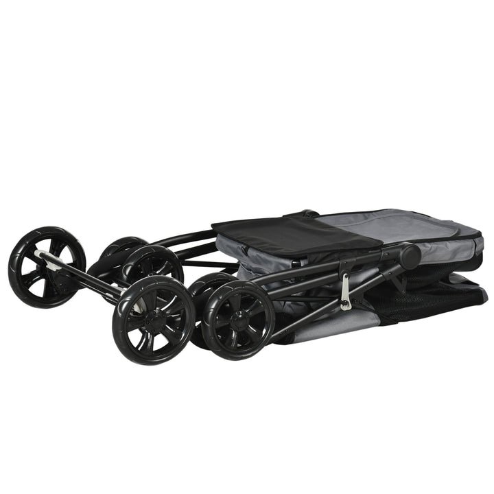Hundeklapvogn op til 20 kg sammenklappelig 3 sidelommer 102 cm x 62 cm x 105 cm grå
