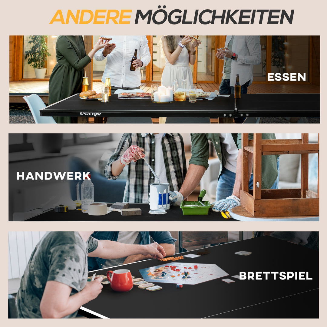 Bordtennisbord, foldbart, 8 hjul, pulverlakeret stålramme, mdf, 274 x 152,5 x 76 cm, sort