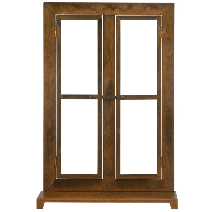 Dekorativ vinduesramme til haven, vintage design, 55 cm x 19 cm x 80 cm, metal, brun