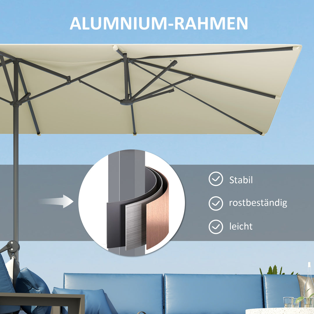 Dobbeltsidet paraply, 451 x 264 cm parasol med håndsving, 12 metalribber, aluminiumsstang, cremehvid