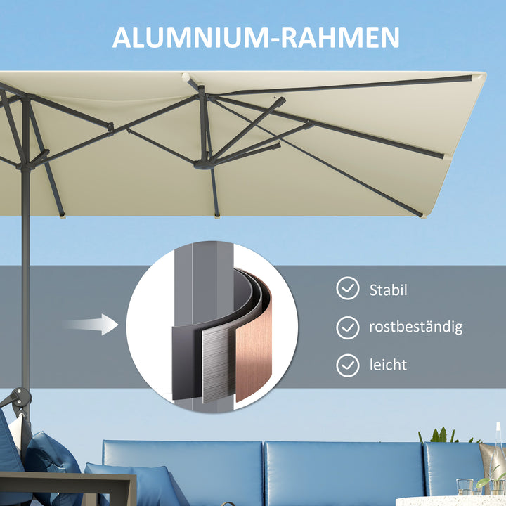 Dobbeltsidet paraply, 451 x 264 cm parasol med håndsving, 12 metalribber, aluminiumsstang, cremehvid