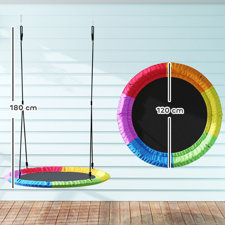 Redegynge, højdejusterbar, hængegynge Ø 120 cm, op til 300 kg, til børn i alderen 3-8 år, 120 x 120 x 180 cm, flerfarvet