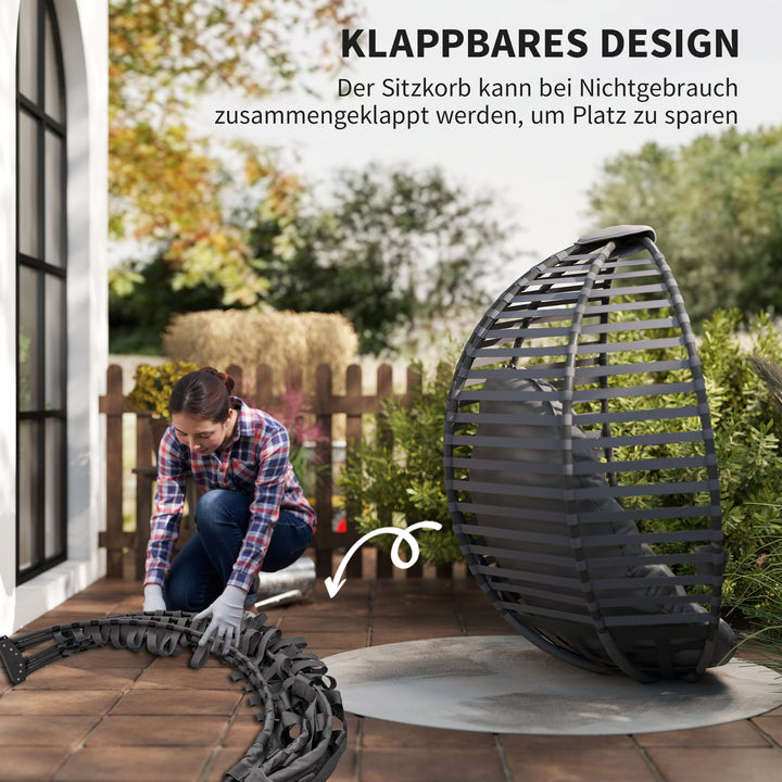 Hængestol med ramme, ægformet hængegynge med bløde sædehynder, grå