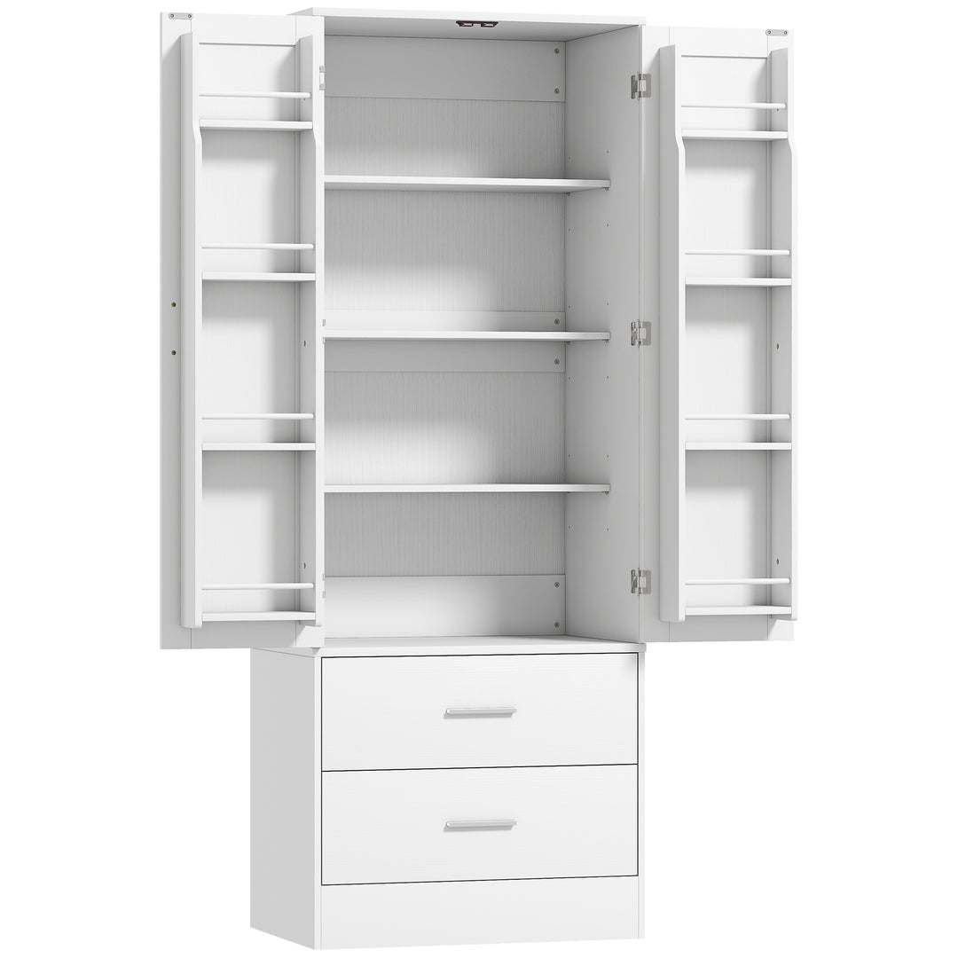 159 cm køkkenskab, justerbare hylder, 2 skuffer, til køkken, spisestue, spånplade, MDF, hvid