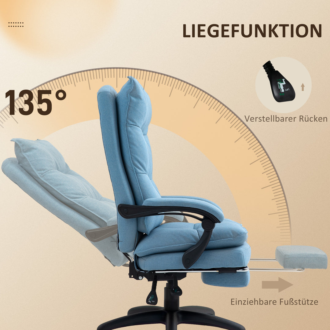 Massagekontorstol, skrivebordsstol med massagefunktion, højdejusterbar, ergonomisk drejestol, nylon, blå