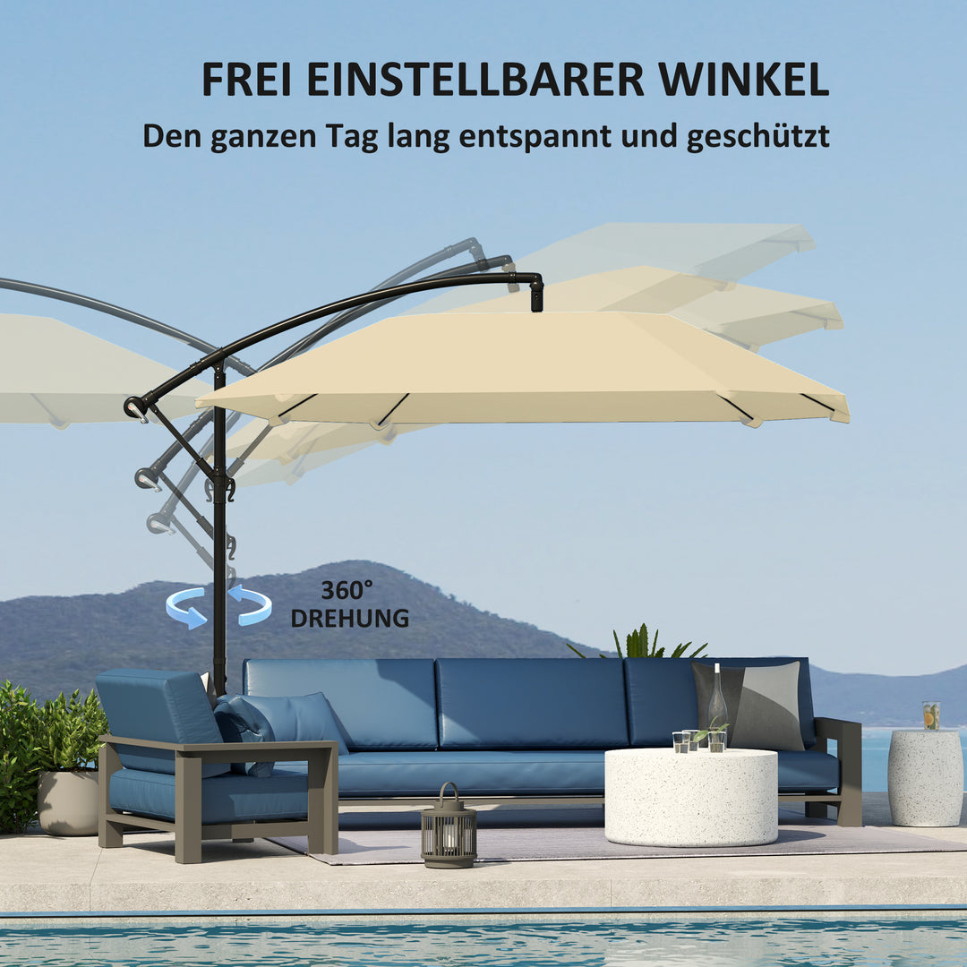 Cantilever paraply aluminium ø 260 cm parasol, vandtæt paraply med håndsving og stativ, håndsving, beige
