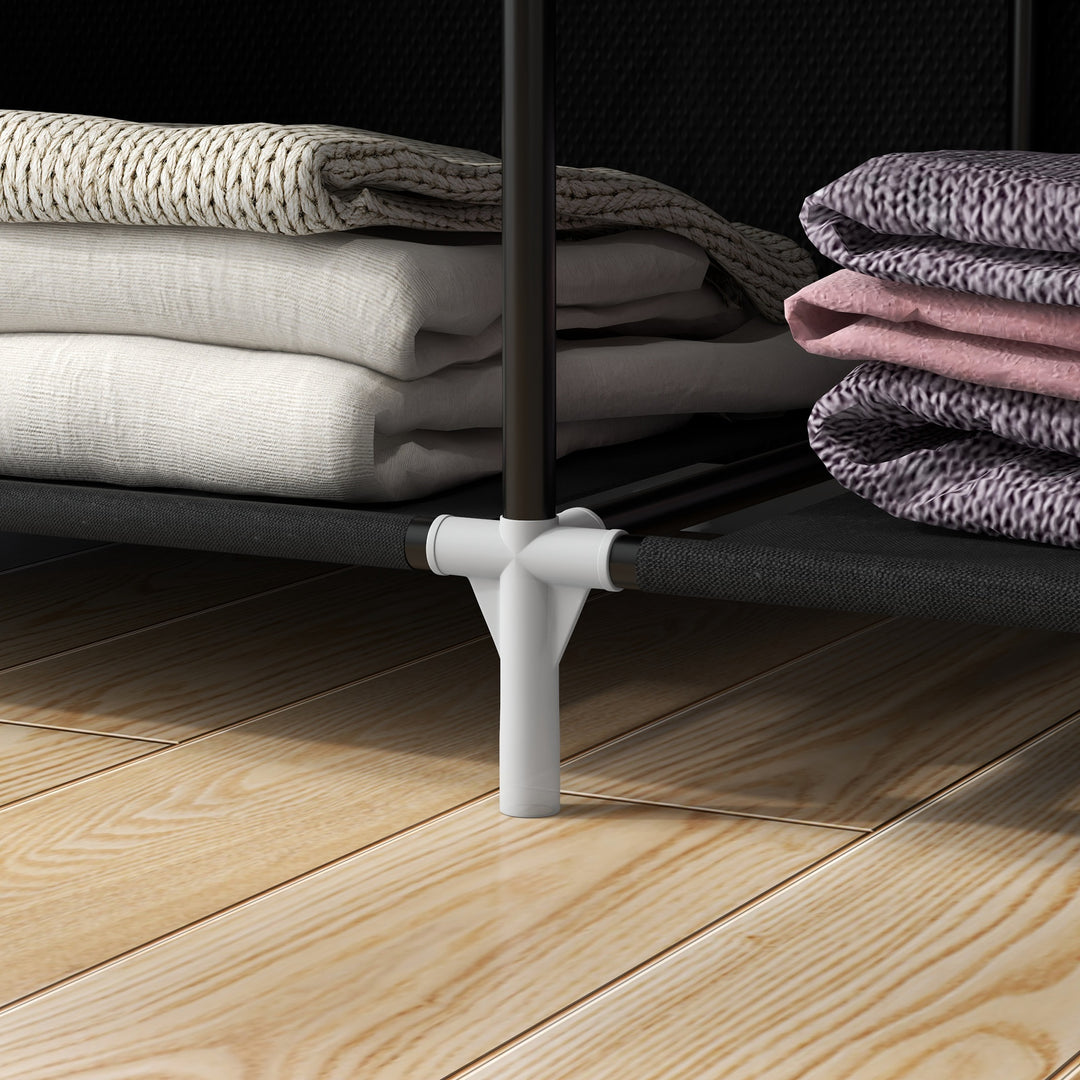 Stofgarderobe, opbevaringsløsning, 6 hylder, 1 bøjlestang, sort