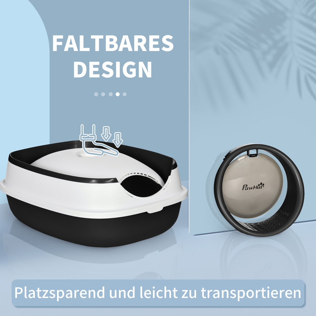 Kattebakke med låg og kattebakke, til katte op til 5 kg, 52 x 41 x 38 cm, hvid/sort