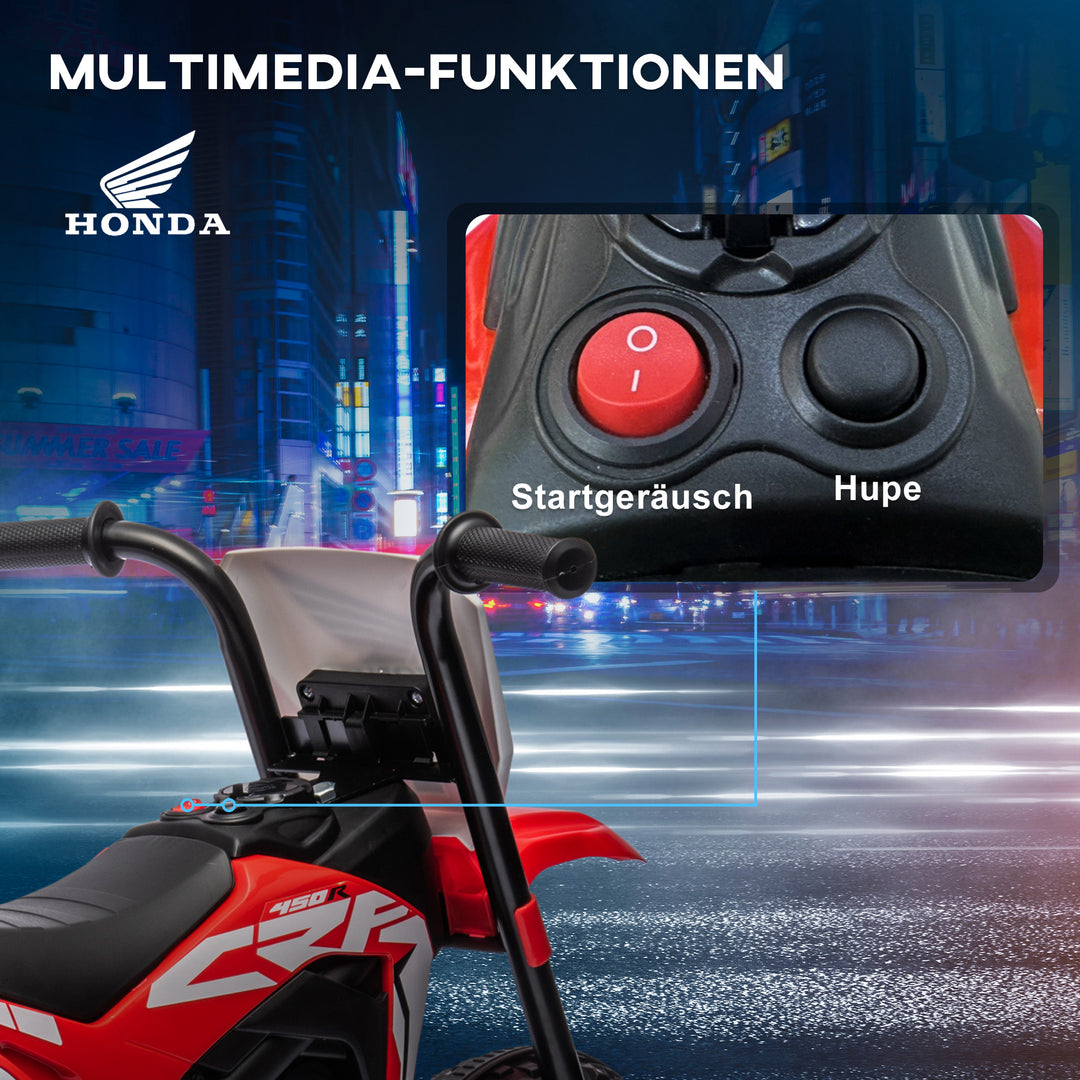 Honda elektrisk børnemotorcykel, 3 km/t, lydeffekter, til 18-36 måneder, rød