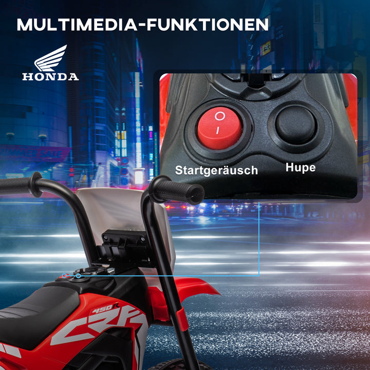 Honda elektrisk børnemotorcykel, 3 km/t, lydeffekter, til 18-36 måneder, rød