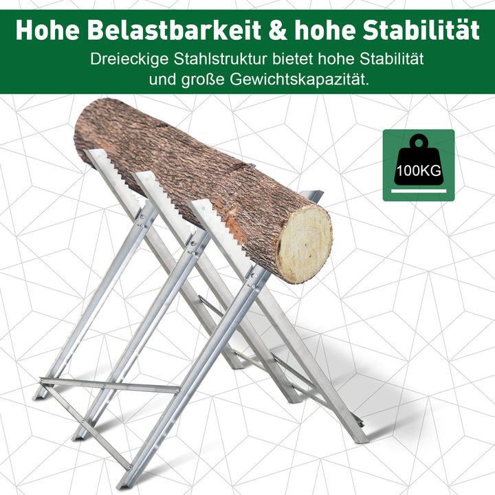 Motorsavstativ, foldbart savstativ til brænde, sølvmetal, 83 x 83 x 79 cm