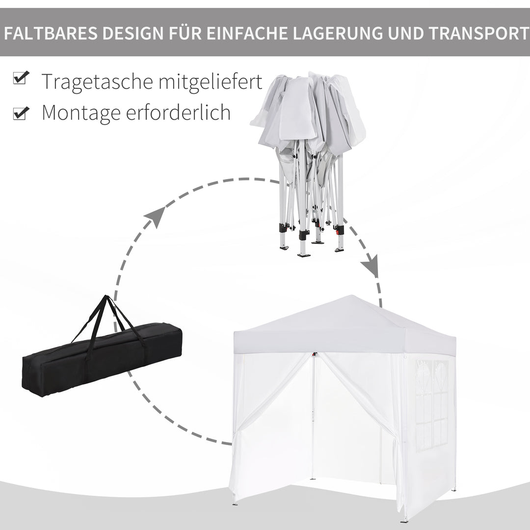 Foldbart pavillon, øltelt, 4 aftagelige sidepaneler, 2 vinduer, metalramme, 2 x 2m, hvid