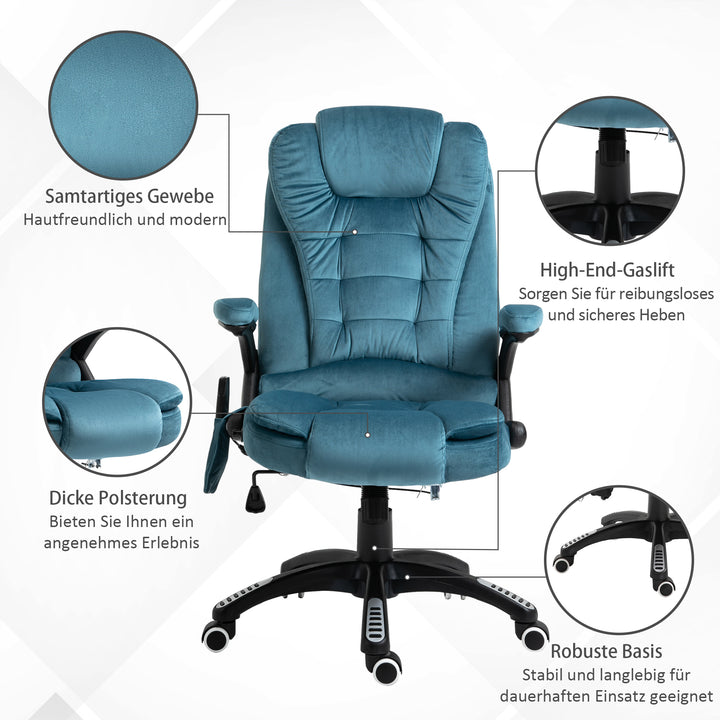 Kontorstol massagestol med varmefunktion executive stol med massagefunktion højdejusterbar ergonomisk gamingstol massage blå 68 x 72 x 110-120 cm