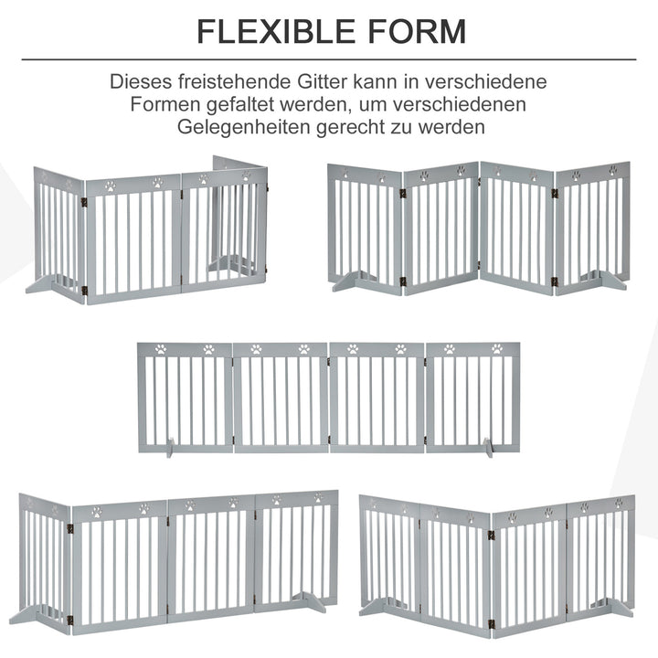 Hundegitter, fyrretræsramme, dobbeltsidet foldbar, poteaftryk, aftagelige fødder, lysegrå