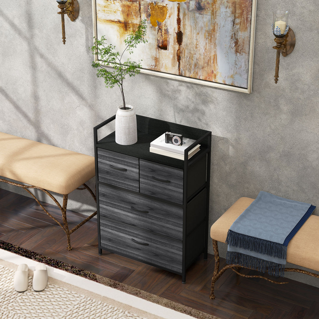 Kommode, skænk, 4 stofskuffer, industrielt design, 60x29x85cm, sort